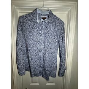 Johnston & Murphy Men’s Large Button Down Shirt Blue Paisley Cotton Long Sleeve